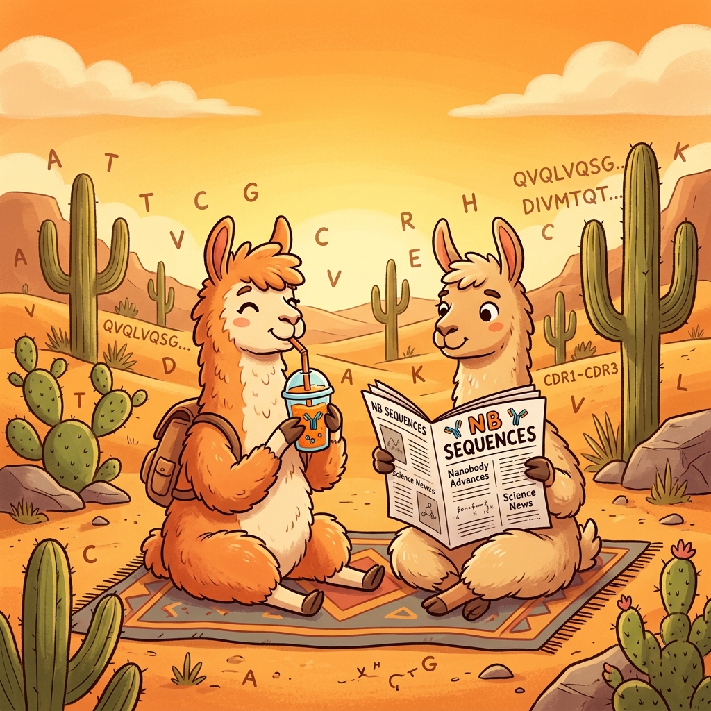 Llamas reading Nanobodies sequence graphic
