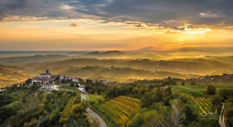 Šmartno village at sunset, Goriška Brda
